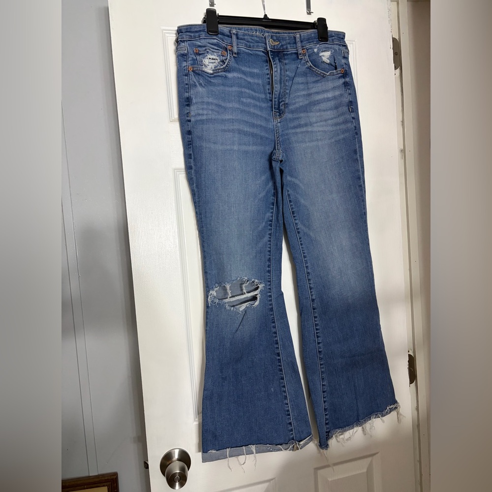 American Eagle Ladies Blue Stretch Super High Waist Flare Size 12